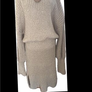Women's Ribbed Knit Sweater Dress - Beige